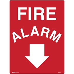 Brady Fire Sign Fire Alarm With Arrow Down 450W x 600mmH Metal White/Red