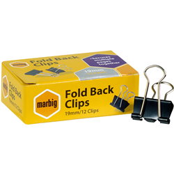 Marbig Foldback Clips 19mm Black Box Single